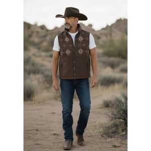 Ariat Logan soft shell zip up vest brown southwest print large
